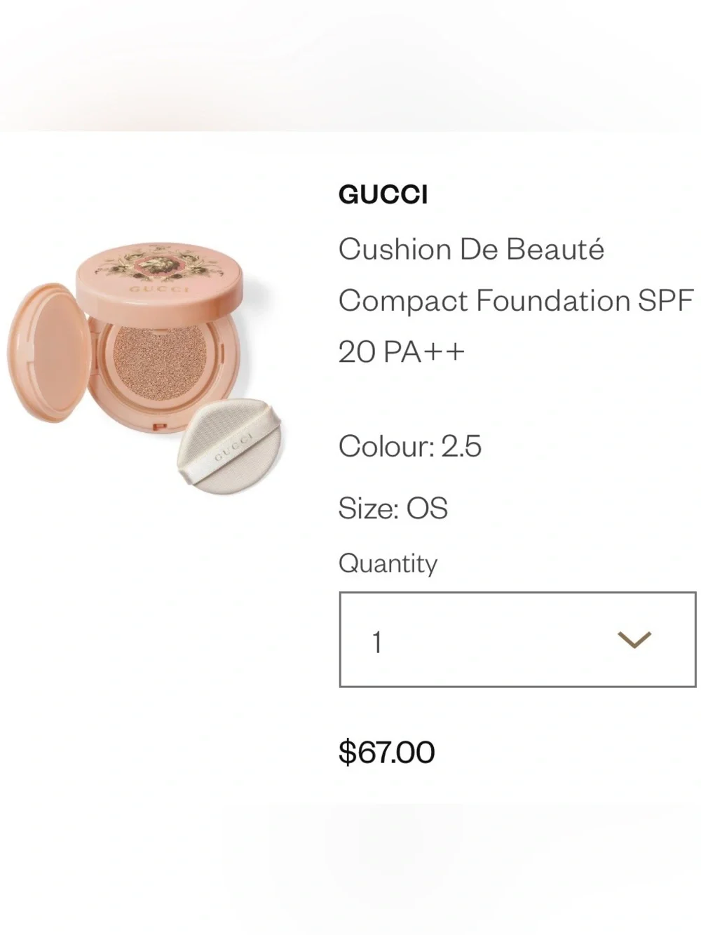 GUCCI Cushion De Beauté  Compact Foundation SPF Color 02.5